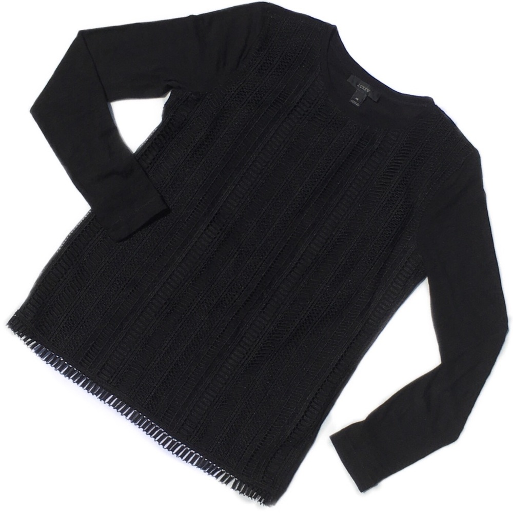 J. Crew Black ladder lace trim overlay top